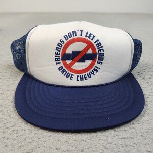 Vintage Trucker Hat Snapback Cap 80s 90s Blue White Funny Chevy Ford Dodge Rope